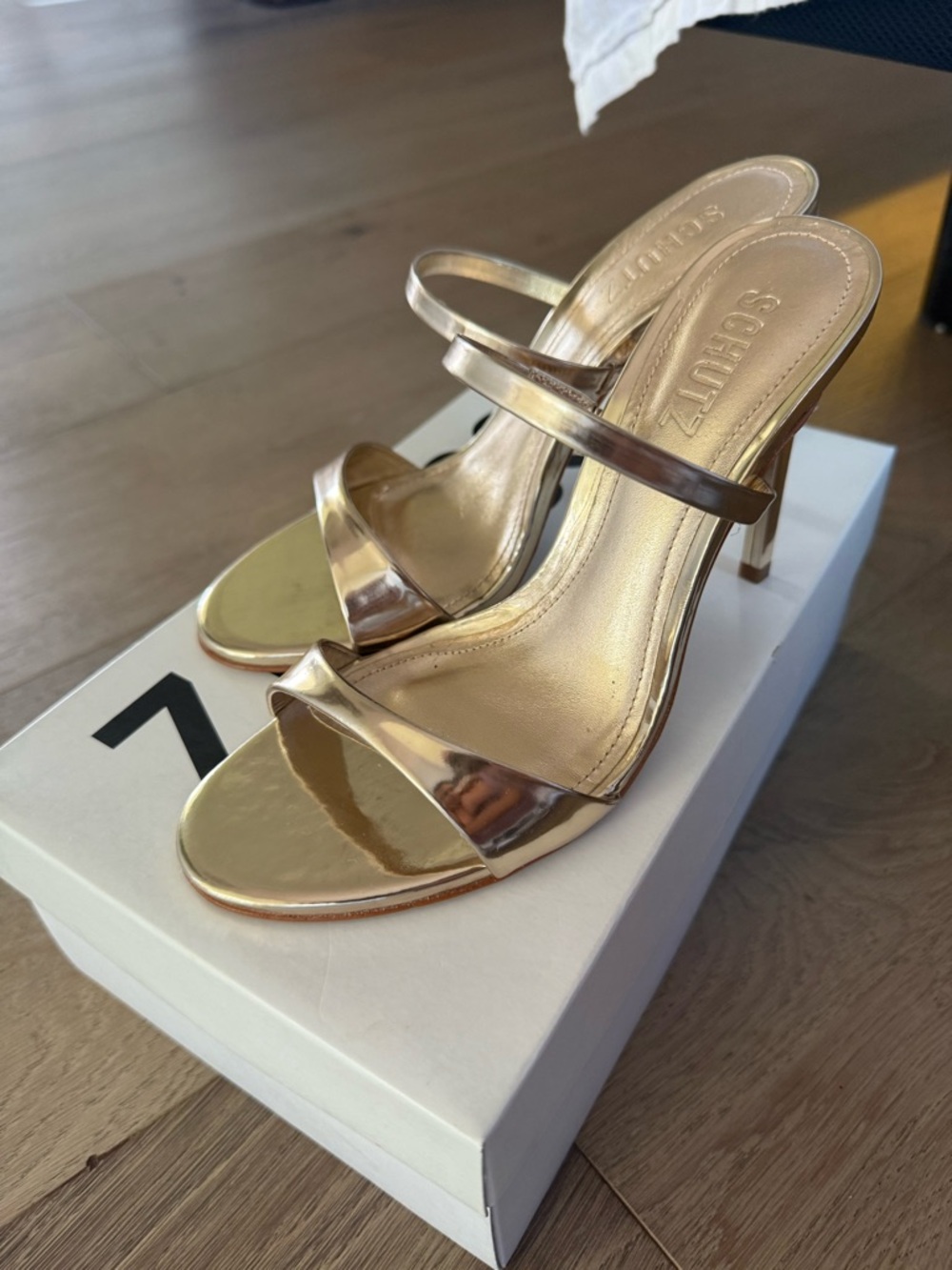 SCHUTZ Metallic Gold Strappy High Heel Sandals